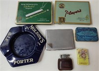 Vintage Cigarette Tins, Lighters, Ash Tray, etc.