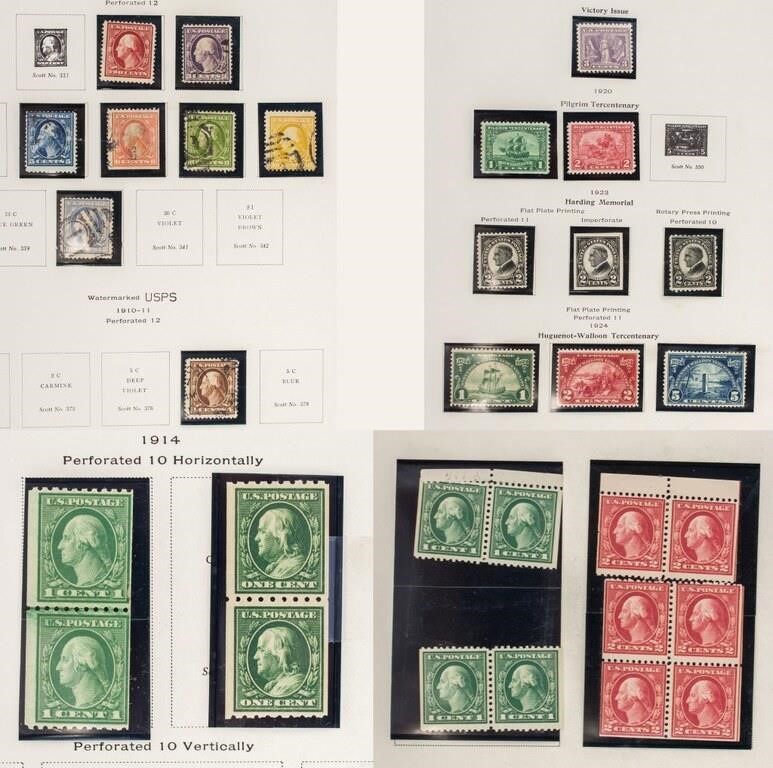 1908-1919 USA Postage Collection 4 Pages 31 Stamps