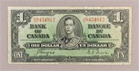 1937 Canada 1 Dollar Banknote King George VI