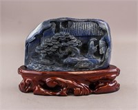Chinese Fine Lapis Stone Carved Boulder with Stand