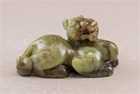 Chinese Old Green Jade Carved Foo Dog