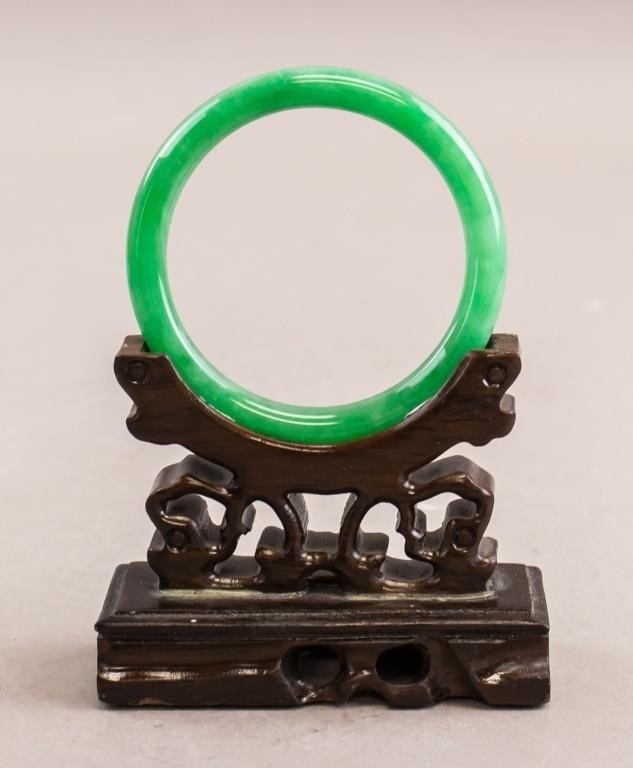 Chinese Green Jade Carved Bangle
