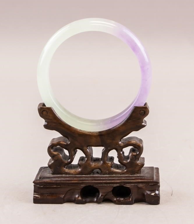 Chinese Two Color Jade Cavred Bangle