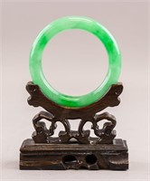Chinese Green Jadeite Carved Imperial Bangle COA