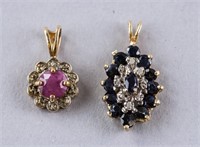 925 Gold-plated Ruby & 14k Gold Sapphire Pendants