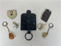 (7) Vintage Leather Sea Shell & Rock Key Chains