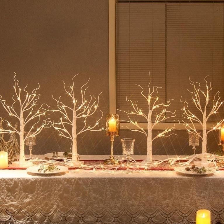 White Birch Tree With Led Lights 4 Set