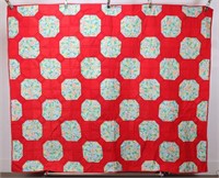 Turquoise & Red Geometric Snowball Quilt