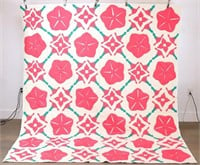 Bright Pink Morning Glory Applique Quilt
