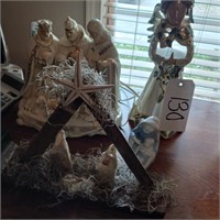 LIGHT UP NATIVITY SCENE, CANDLE ANGEL,OYSTER SHELL