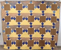Vintage Brown & Yellow Triangle & Square Quilt