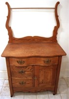 Antique Oak Washstand with Towel Bar