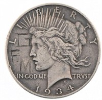 1934 Peace Silver Dollar "GFM" scratched into coin