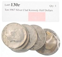Ten 1967 Silver Clad Kennedy Half Dollars