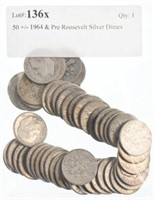 50 +/- 1964 & Pre Roosevelt Silver Dimes