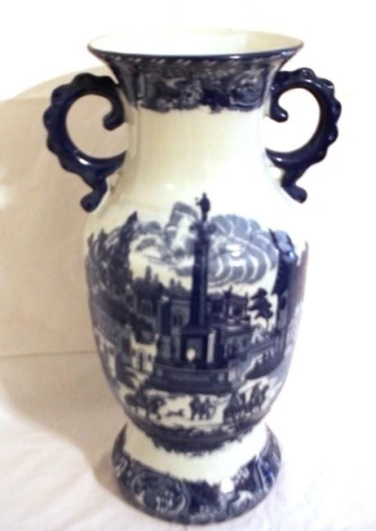 Blue & White 2 handled Vase - 18" tall