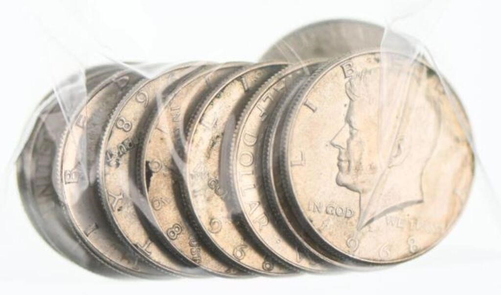 Ten 1968 Silver Clad Kennedy Half Dollars