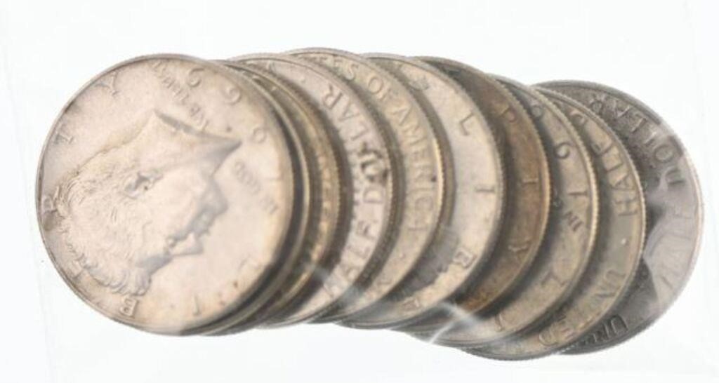 Ten 1969 Silver Clad Kennedy Half Dollars