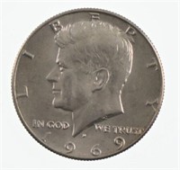 Ten 1969 Silver Clad Kennedy Half Dollars