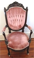 Carved Victorian Tufted Gentleman's Chair