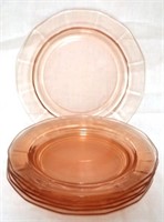 6 Pink Depression Glass Plates 7.5" round