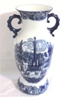 Blue & White 2-handled Vase - 17.5" tall
