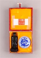 Vintage Chinese Stamp Wax Set in Silk Box