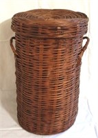 Vintage Tall Woven Wicker Storage Basket w/lid