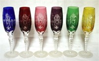 6 Bohemian Glass 9" champages