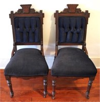 Pair Carved Walnut Victorian side chairs
