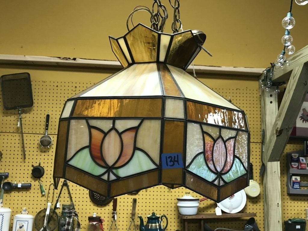 MCM Stained Glass Hanging Ceiling Lamp