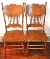 2 Oak Press Back & Spindle Chairs