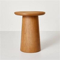 Wooden Round Pedestal Side Table - Aged Oak