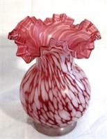 Cranberry Glass Vase - 8" tall