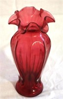 Fenton Cranberry Glass Vase - 8" tall