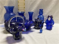 Decorative Blue Glassware: Basket, Vases
