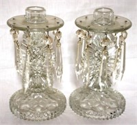 Pair Vintage Glass Prism 8" Candleholders