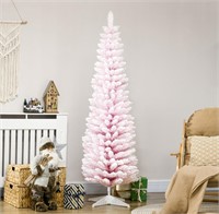 $65 6' Unlit Snow Flocked Slim Christmas Tree,Pink