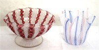2 Venetian ribbon art glass vases