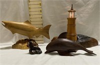 Myrtlewood Hand Carved Fish & Dolphin