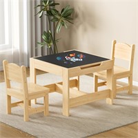 JONUTATO Kids Table and Chair Set, 3 in 1 Solid P