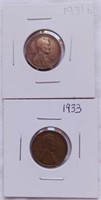 1931D & 1933 Wheat cents