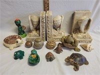 Shell Bookends, Turtle Decor, Stone Jars