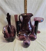 Amethyst Glass: Pitcher, Vases, Swung Vase