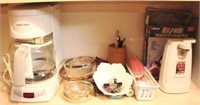 Shelf Lot of Assorted Items to include Coffee Pot