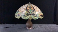 Bronze Table Lamp w/ Leaded Glass Shade