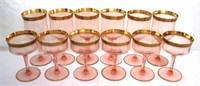 12 Pink Depression Glass Stems, rimmed