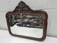 Antique Tiger Oak Beveled Framed Mirror 20"X18"