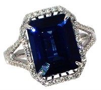 14k Gold 7.77 ct Radiant Sapphire & Diamond Ring