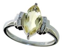 Marquise Cut Natural Golden Citrine & Diamond Ring